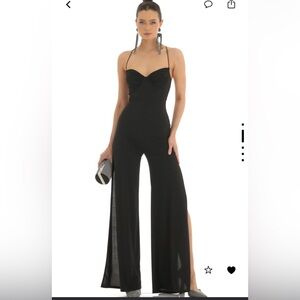 Lucy in the Sky- Elegant Black Halter Ruched Sweetheart Jumpsuit